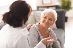 Older woman learning about her senior living options
