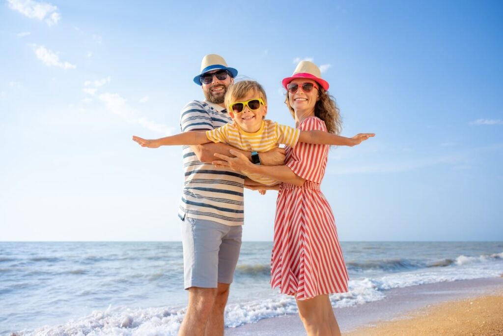 Family of three on a summer vacation