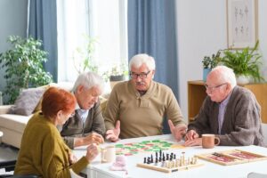 Older adults playing board games