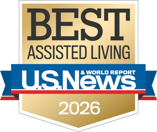 Award badge reading 'Best Assisted Living' with a blue U.S. News & World Report ribbon for 2026.